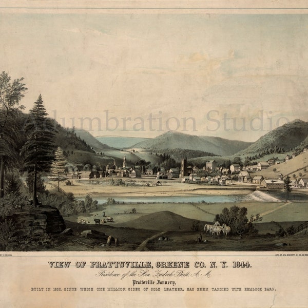 View of Prattsville, Green Co. N.Y. 1844, Circa 1844, by Charles Parsons, Currier & Ives, Schoharie Creek, Archival Print