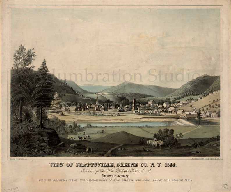 View of Prattsville, Green Co. N.Y. 1844, Circa 1844, by Charles Parsons, Currier & Ives, Schoharie Creek, Archival Print image 1