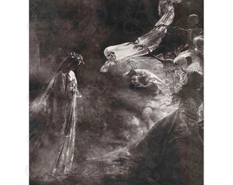 The Ghost Hour,  Mihály von Zichy,  Midnight Scene, Ghost, The Restless Dead, Phantom, Dark Gothic Romanticism, Eerie, Archival Giclée Print