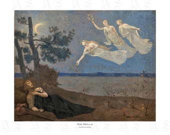 El sueño, de Pierre Puvis de Chavannes, Circa 1883, Musas celestiales, Amor, Gloria, Riqueza, Cielo iluminado por la luna, Impresión Giclée de archivo simbolista