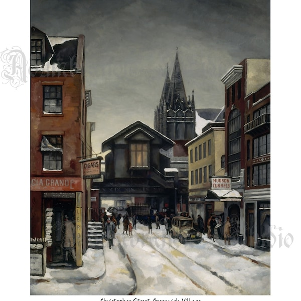 Christopher Street, Greenwich Village, Beulah R. Bettersworth, 1934 Modernist Painting, New York City, Archival Print