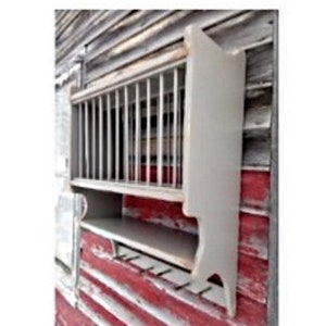 Farmhouse Plate Rack with Hand Turned Primitive Pegs, Hanging Plate Rack, Country Kitchen Wall Rack, Handmade