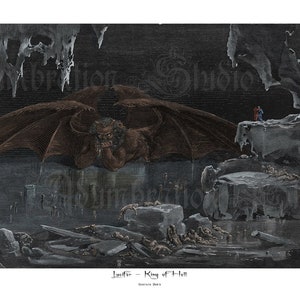 Lucifer - King of Hell by Gustave Dore, Dante&#39;s Inferno, The Devil, The Divine Comedy, 1865 engraving, Archival Print Set