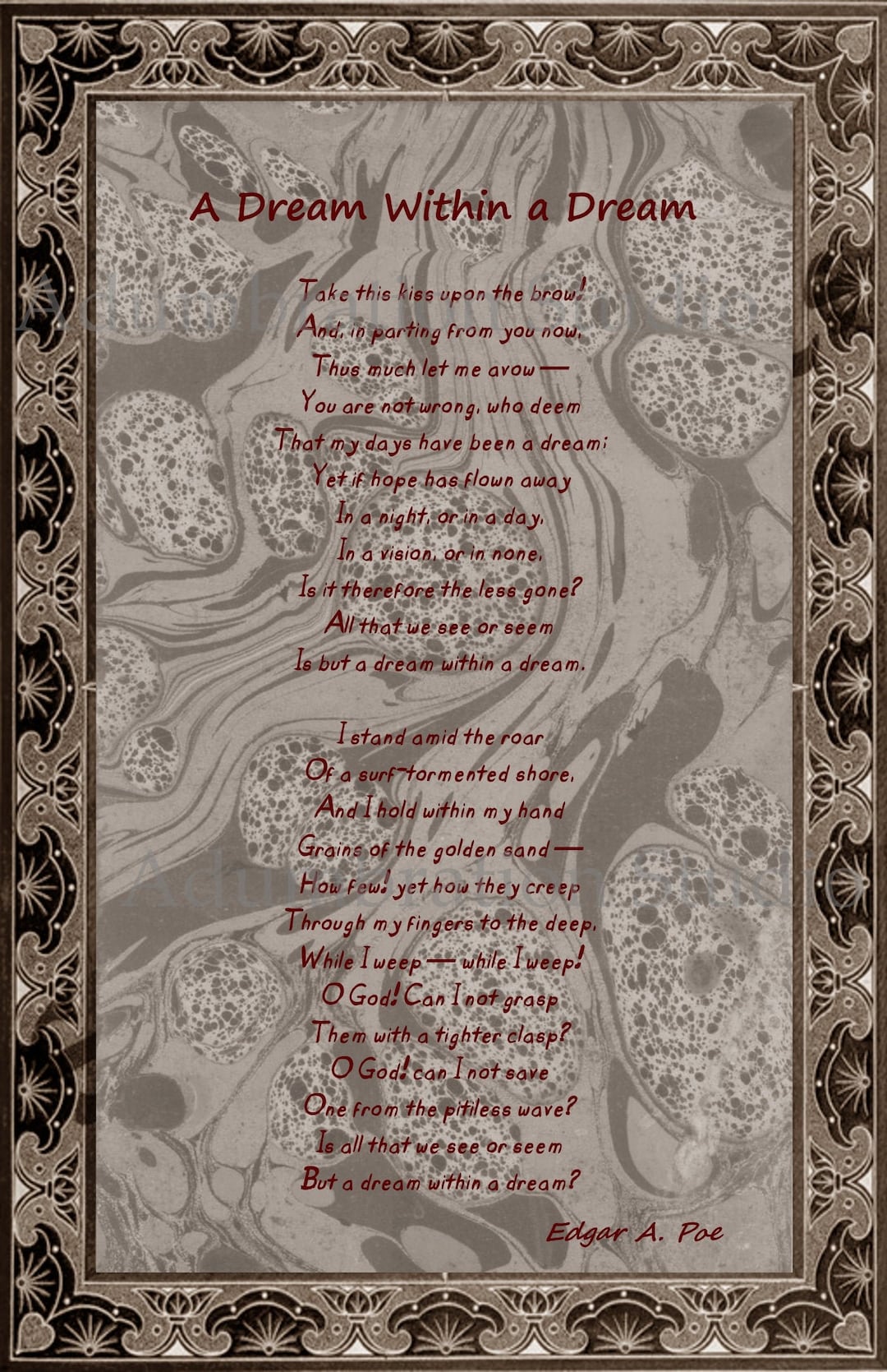A Dream Within a Dream, Poem by Edgar Allan Poe, Reality, Philosophy, Poem Print, Victorian