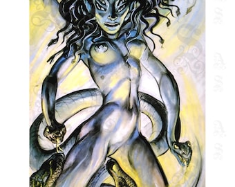 Untitled Work, by Rosaleen Norton, Thorn, The Witch of Kings Cross, Gorgon, Snakes, Occult, Mystical 20th Century Archival Giclée Print