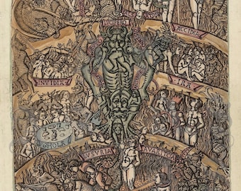 El Infierno, siglo XV, italiano, Hades, Condenación, Perdición, Criaturas del Infierno, Círculo de Baccio Baldini, Impresión Giclée de archivo