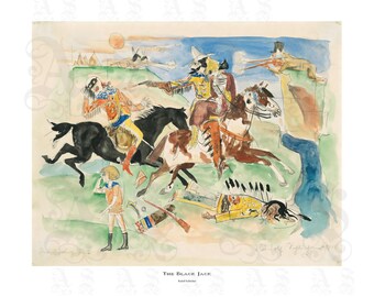 El Black Jack, Rudolf Schlichter, Vaqueros e indios, protodadaísmo, acuarela expresionista de 1916, impresión giclée de archivo.