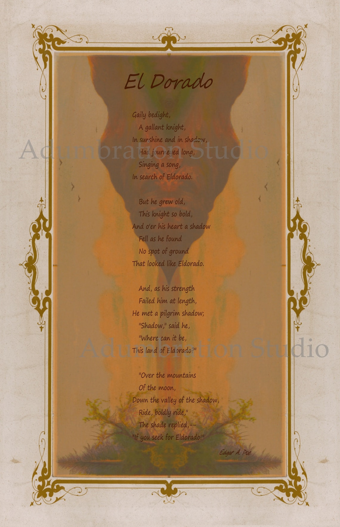 Eldorado, Poem by Edgar Allan Poe, Gaily Bedight, Poem Print, Victorian ...