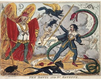 The Devil and Dr. Faustus, Obscure Circa 1825 Illustration, Christopher Marlowe, The Devil, Lucifer, Archival Print