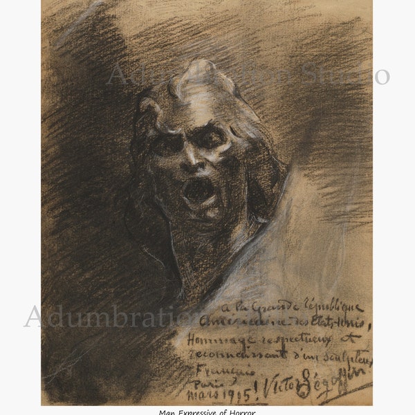 Head of Man Expressive of Horror, by Victor Joseph Ségoffin, 1915, Archival Print