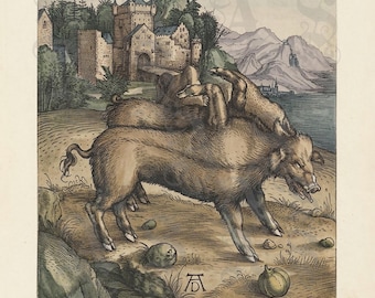 La monstruosa cerda de Landser, Katobleps, de Albrecht Dürer, Cerdo bizarro, Descripción histórica, Animal legendario, Impresión giclée de archivo