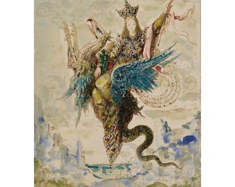 El Hada Buena, de Gustave Moreau, circa 1880, Hada volando sobre un dragón con cola de serpiente, simbolista francés, impresión giclée de archivo.