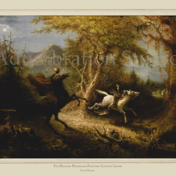 The Headless Horseman Pursuing Ichabod Crane", by John Quidor, 1858, 19th Century Painting, Archival Print