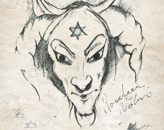 Demon, by Rosaleen Norton, Demonic Head Study, The Witch of Kings Cross, Signed Work, Occult, Mystical, 20th Century  Archival Giclée Print