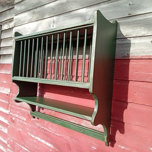 30&quot; Farmhouse Plate Rack with Primitive Towel Rung, Hanging Plate Rack, Country Kitchen Wall Rack, Handmade