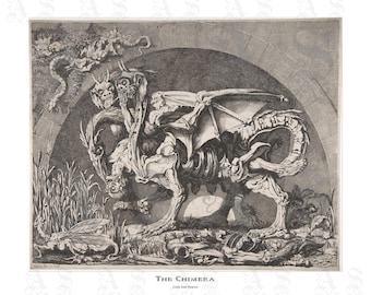 La Quimera, La Chimère de Monsieur Desprez, de Louis Jean Desprez, Esquelético, Criatura de tres cabezas, Mitología griega, Impresión Giclée de archivo