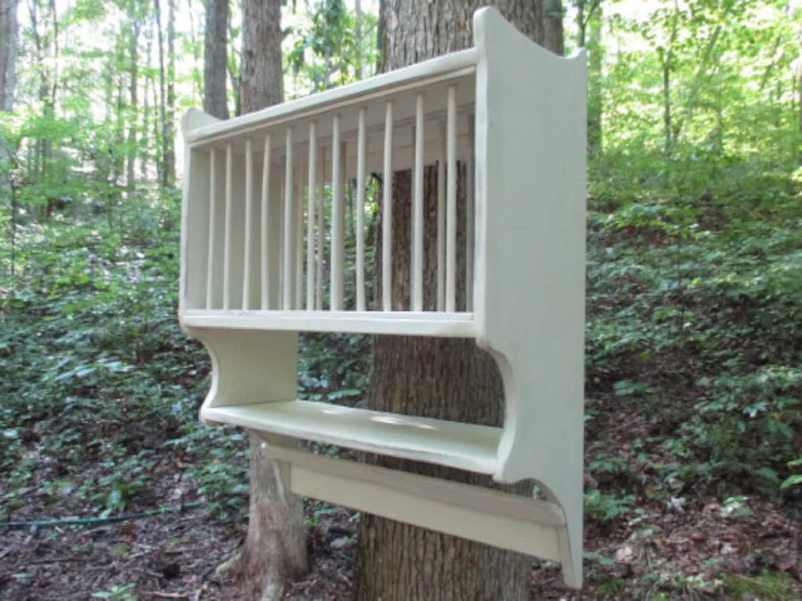 Farmhouse Plate Rack With Primitive Towel Rung, Hanging Plate Rack ...
