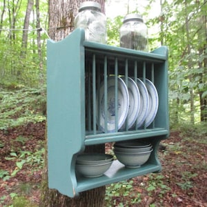 Hanging Plate Rack, Compact 18"wide Farmhouse Plate Rack, Holds 8 Plates , Country Kitchen Wall Rack, Handmade