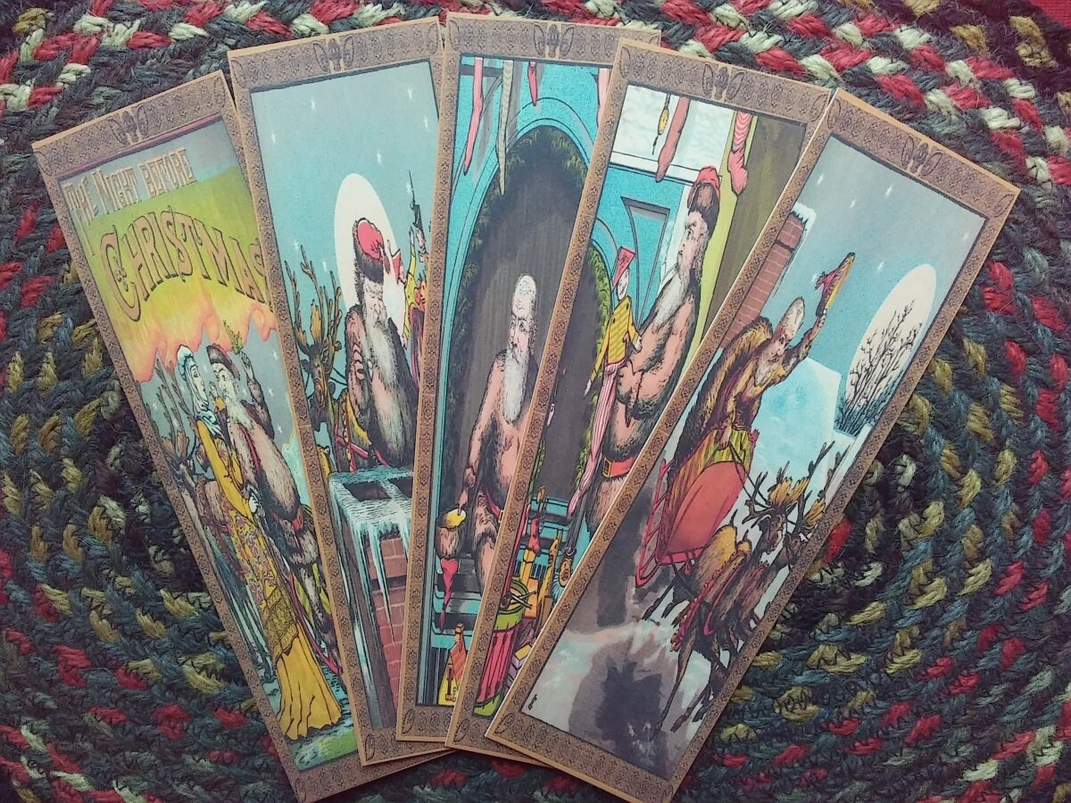 Twas the Night Before Christmas; A Visit from St. Nicholas 5 Bookmark Set, 1883, Classic Illustrations, Children's Books, Gifts