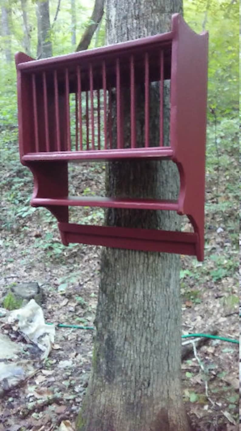 Farmhouse Plate Rack With Primitive Towel Rung, Hanging Plate Rack ...
