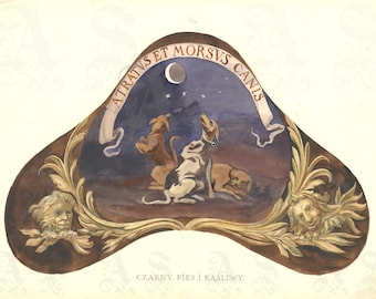 Perro negro y mordiscos, Czarny Pies i Kąśliwy, Juliusz Makarewicz, Perros aullando a la luna, Estampado victoriano de perros, Impresión giclée de archivo