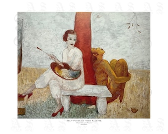Autorretrato con paleta, pintor y fauno, 1915, de Florine Stettheimer, estilo caprichoso, mítico, folclórico, impresión giclée de archivo.