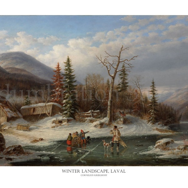 Winter Landscape, Laval,  by Cornelius Krieghoff, Canadian Landscape, Circa 1862, French Canadian Settlers, Winterscape, Archival Print