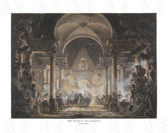 La tumba de Agamenón, procesión fúnebre de Agamenón, Electra, por Louis Jean Desprez, circa 1787, rey de Micenas. Impresión giclée de archivo.