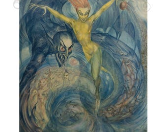 Witch's Vortex, by Rosaleen Norton, Thorn, The Witch of Kings Cross, Demons, Werecat, Occult, Mystical, 20th Century Archival Giclée Print