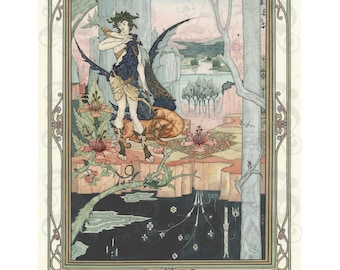 Siegfried, Acto II, de Aubrey Beardsley, 1892, Anillo del Nibelungo, Dragón, Fafner, Art Nouveau, Prerrafaelita, Impresión Giclée de Archivo