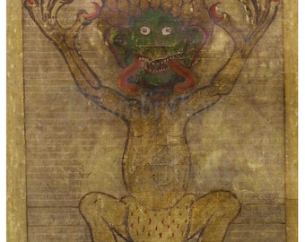 The Gigas Devil, Codex Gigas, Early 13th century Bible, Exact Replica of the Portrait of Satan, The Devil, Lucifer, Giclée Archival Print
