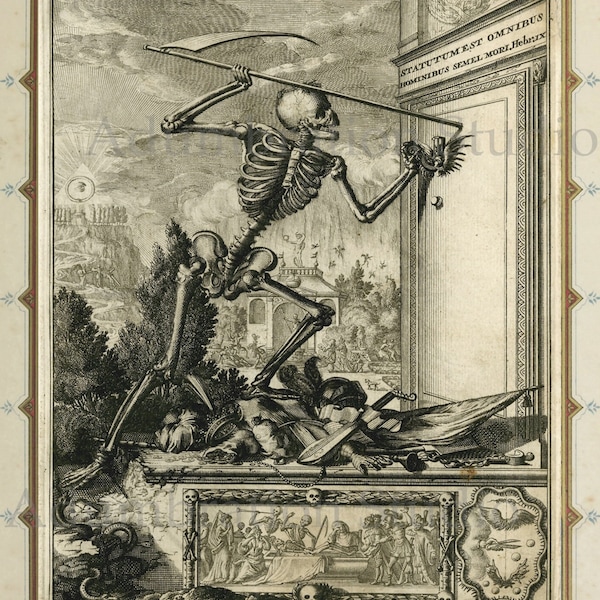 We Are Appointed Once to Die, Statutum est Omnibus Hominibus Semel Mori, by Romeyn de Hooghe, 1694 Dutch Engraving, Archival Print