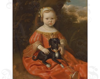 Little Girl and Her Dog, Jan Jansz. de Stomme, c. 1650, Young Girl with Adorable Dog, Puppy, Dutch Golden Age Painting Archival Giclée Print