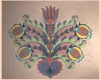 Motivo de arte popular polaco tradicional de Juliusz Makarewicz, diseño ornamental polaco, arte rural Art Nouveau, impresión giclée de archivo Art Déco.