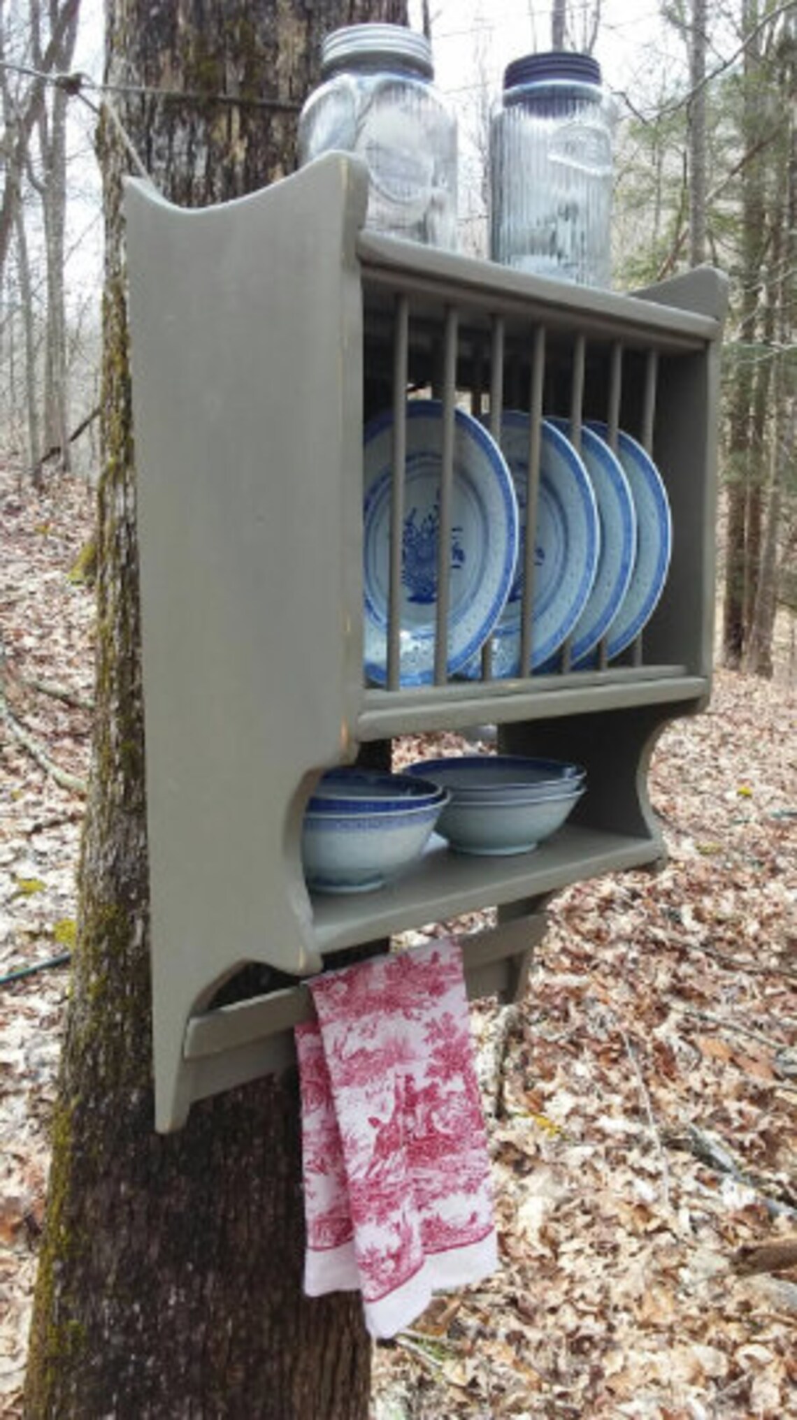 Narrow Farmhouse Plate Rack With Primitive Towel Rung - Etsy
