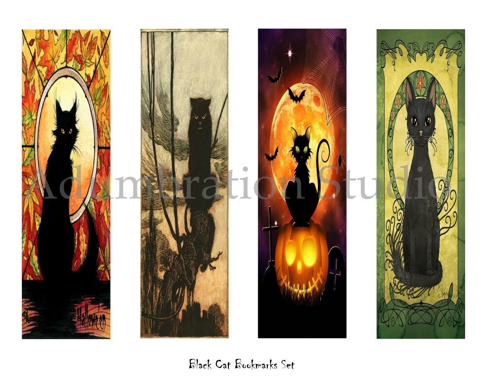 Black Cat Bookmarks Set Bookmark Printable Halloween - Etsy
