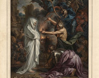 Saul Consulting Samuel, James Taylor Jr., Bruja de Endor, Conjuración, Demonios, Escena bíblica, Salvator Rosa, Impresión Giclée de archivo