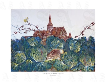 La liebre en la col, Cuaderno de viaje de Michael Mathias Prechtl, Caprichoso, Conejo, Tema de Pascua, Savoy, Impresión Giclée botánica de archivo