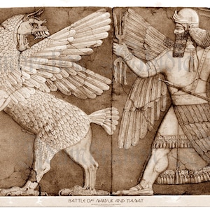Battle of Marduk and Tiamat, Mesopotamian History, Monument of Nineveh, Temple Nimrod, Enûma Elish, Archival Print