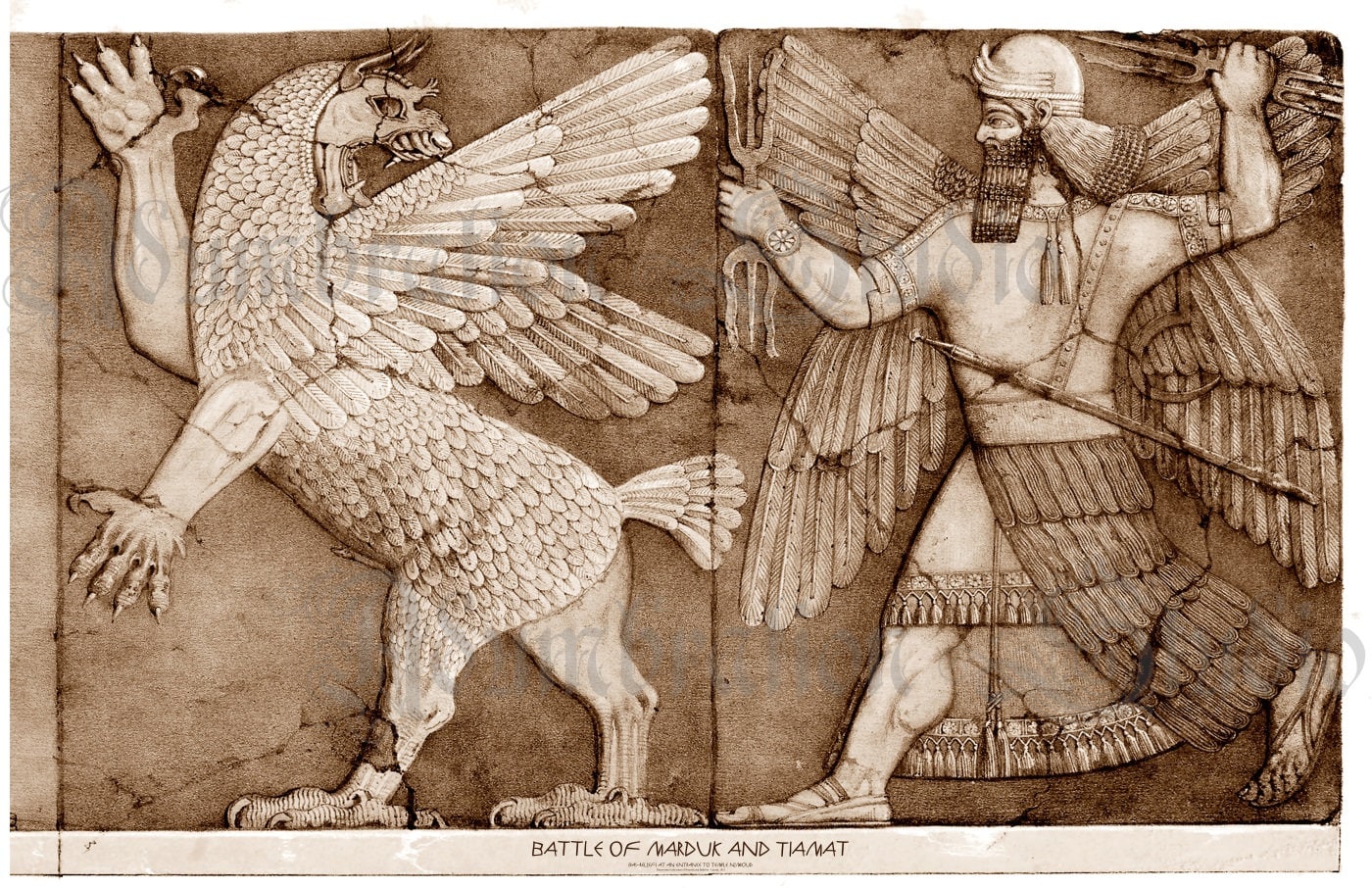 Batalla de Marduk y Tiamat, Historia mesopotámica, Monumento de Nínive,  Templo Nimrod, Enûma Elish, Impresión de archivo