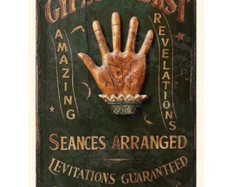 Quiromancia gitana, signo de adivina de caravana, lectura de la palma de la mano, sesiones espiritistas, lectura de bola de cristal, quiromancia, impresión giclée de archivo