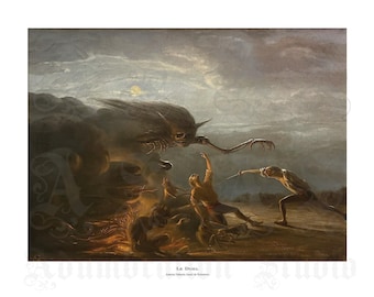 Le Duel, A Duel at the Ramparts, Antoine Valentin Jumel de Noireterre, Supernatural Demonic Monsters, Occult, Full Moon, Gothic,Giclée Print