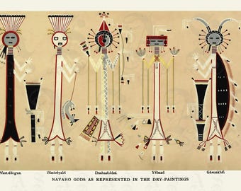 Navaho Gods as Represented in the Dry-Paintings, Navajo, Diné People, Sacred Sandpaintings, Navaho Legends 1897, Archival Giclée Print