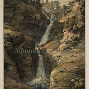 Reichenbach Falls Print, Sherlock Holmes, Obscure 19th Century Engraving, 221B Baker Street, Gottfried Engelmann 1820