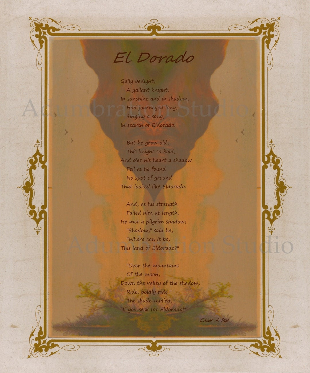 Eldorado, Poem by Edgar Allan Poe, Gaily Bedight, Poem Print, Victorian