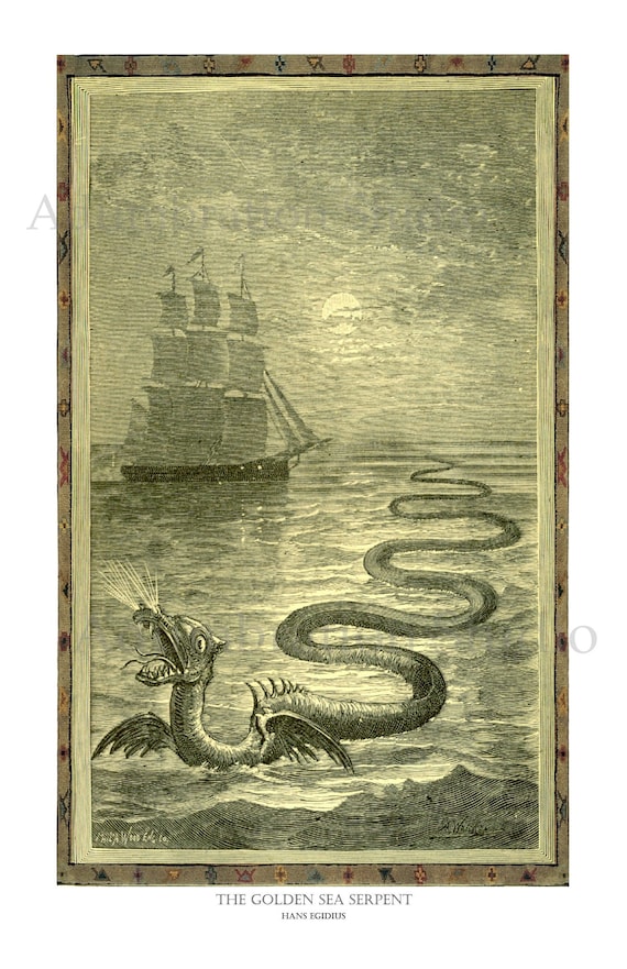 The Golden Sea Serpent, Hans Egidius, Sea Monster, Loch Ness, 16th Century Art, Cosmographia Archival Print