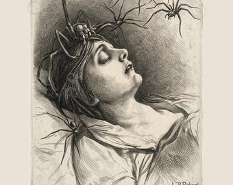 Arachnophobe's Nightmare, Léo-Paul-Samuel Robert, Spiders, Creepy, Unsettling, Eerie, Nightmare, Victorian Giclée Archival Print