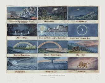 Phenomena Over and Under the Earth, Josef Gabriel Frey, Natural, Celestial, Meteorological, Will-o'-the-Wisp, Moonbow, Archival Giclée Print