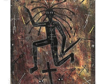 Voodoo Man, Stivenson Magloire, Haitian Vodou, Mystical Veves, Ritual Symbols, Weapons, Spirit, Primordial Symbolism, Archival Giclée Print