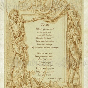 Death, a Poem Vignette, by Clarence E. Flynn, Rare Old Engraving by Balthasar Anton Dunker, Circa 1782, Grim Reaper, Archival Print